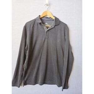 Tommy Bahama Polo Shirt Mens Medium Dark Gray Long Sleeve 3 Button Sailfish Logo